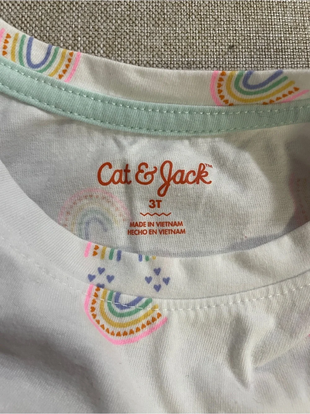Cat & Jack White Short Sleeve Tee with Pastel Rainbow Print